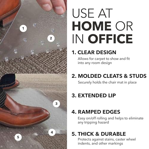 HON Office Chair Mat for Carpet, Clear Desk Mat with Extended Lip for Rolling Computer Chairs, Heavy Duty Vinyl Floor Protector for Low Pile Carpet, 36 x 48 in, Clear