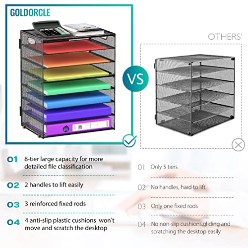 8 Tier Paper Letter Tray Organizer with Handles, Mesh Desk File Holder Storage Organization for Home School Classroom & Office (Black)