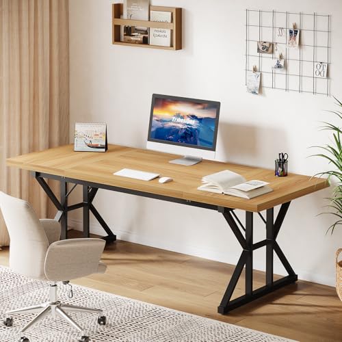 Tribesigns 70.86-Inch Large Executive Desk, Industrial Home Office Computer Desk, Simple Long Writing Study Table Business Furniture (Light Walnut/Black)