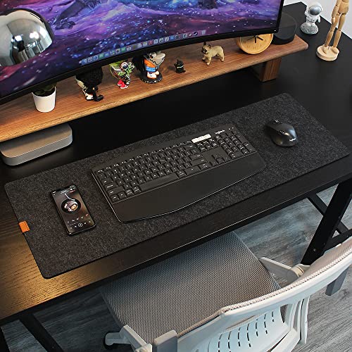 Bright Stone Felt Desk Mat,Non-Slip Mouse Pad, 27.5"x11.8" Office Supplies Desk Protector, Desk Accessories for Home and Office (Black)