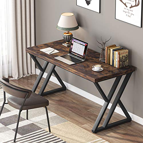 Tribesigns 55-Inch Writing Desk, Computer Office Desk with Metal Legs and Wood Tabletop, Modern Simple Study Table for Writing and Studying, Industrial Laptop Workstation for Home Office