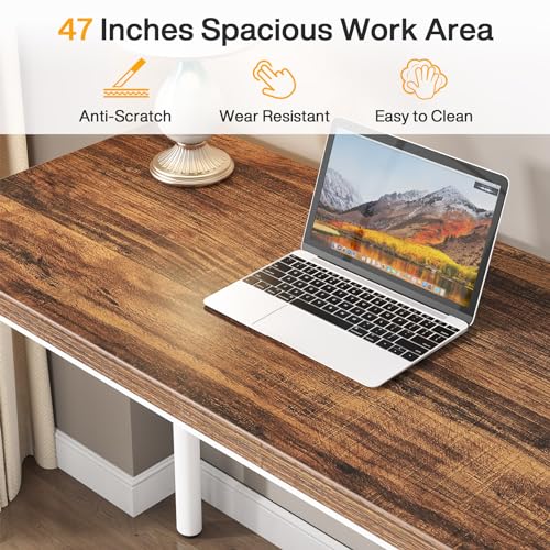 Tribesigns Computer Desk with 5 Drawers, 47 inches Rustic Brown Home Office Desk with Storage, Modern Simple Laptop Desk Study Writing Table for Small Spaces (1, Brown+White)