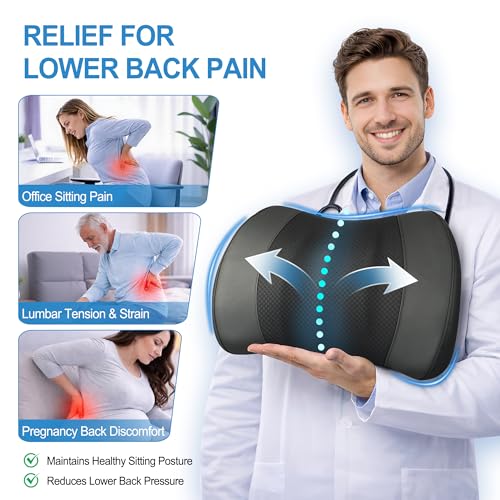 Lofty Aim Lumbar Support Pillow for Car, Memory Foam Lumbar Pillow for Lower Back Pain Relief - Back Cushion for Driving, Chair Support for Car-Office Chair, Wheelchair - Black