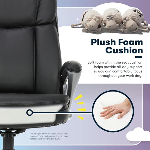 Serta Fairbanks Big and Tall Executive Office Chair - Ergonomic High Back Computer Desk Chair with Lumbar Support, Memory Foam Seat Cushion, Padded Armrests, Bonded Leather, 350 lb Capacity - Black