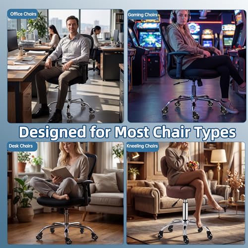 HOSALI 3 Inch Office Chair Wheels - Rubber Chair Casters Replacement, Heavy-Duty Computer Gaming Desk Caster Wheel Smooth & Safe Rolling for All Floors Including Hardwood and Carpet, Set of 5