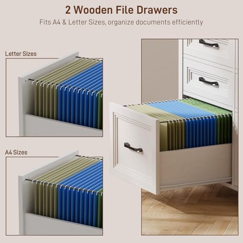 Halitaa 6 Drawer File Cabinets,Farmhouse Lateral Filing Cabinet Fits Letter and A4 Size, Wooden File Cabinet for Home Office, Printer Stand,Antique White