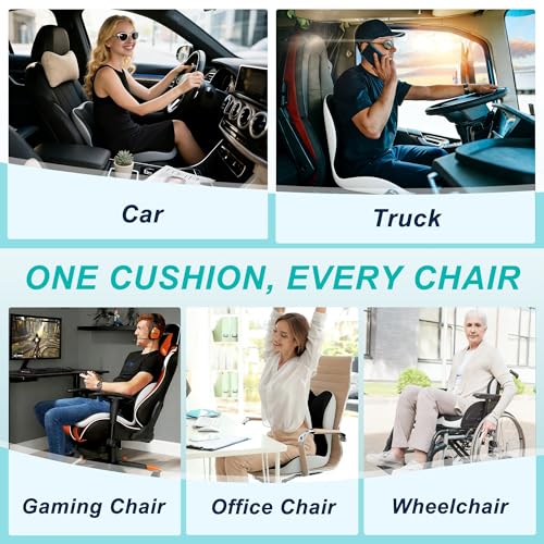 BANKQF Seat Cushion for Office Chair and Car, Lumbar Support Pillow for Office Chair, Memory Foam Ergonomic Seat Cushion for Long Sitting, Back & Tailbone Pain, Sciatica - Dark Gray & Light Gray