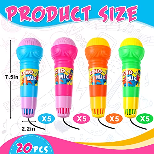 Woanger 20 Pieces Echo Microphone Toy Play Microphones for Kids Bulk Fun Voice Amplifying Multicolored Retro Battery Free Speech Therapy Toys for Singing Gifts, 4 Colors, 7.5 x 2.2 Inch