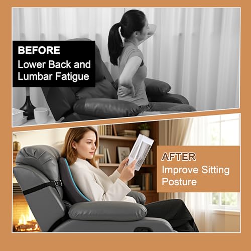 HOMBYS Extra Long Lumbar Support Pillow for Recliner Chair, 50D Molded Memory Foam Back Support Cushion with Full Back Support, Ergonomic Design & Breathable Cover (Grey)