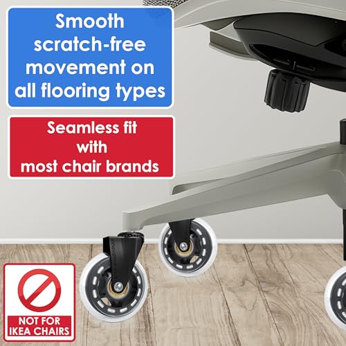 Innovative Haus 3" Heavy Duty Clear Office Chair Wheels Replacement - No Desk Floor Mat Needed - Clear Caster Wheels for Carpet and Hardwood Floors - Universal Fit, Quiet and Smooth Rolling - Set of 5