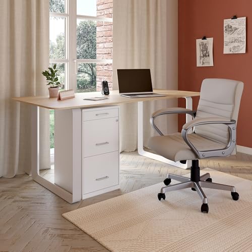 Staples 3-Drawer Vertical File Cabinet, Letter Size Documents, Lockable & Mobile, 18.9" D x 14.3" W x 26.9" H, White