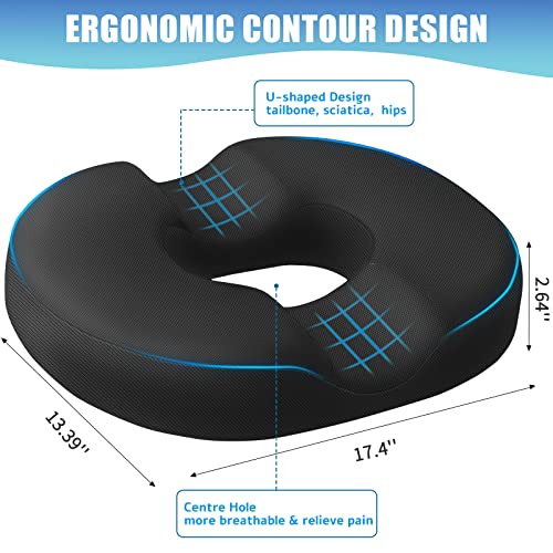 BlissTrends Donut Pillow Seat Cushion,Donut Chair Cushions for Postpartum Pregnancy & Hemorrhoids,Tailbone Pain Relief Cushion,Memory Foam Lifting Cushions for Office&Home Chairs (Black)