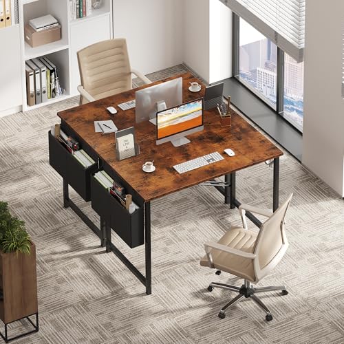 OLIXIS Computer Desk 40 Inch Home Office Desks for Small Spaces, Gaming Writing Study Work Table with Storage Bag and Headphone Hook for Bedroom, Rustic Brown