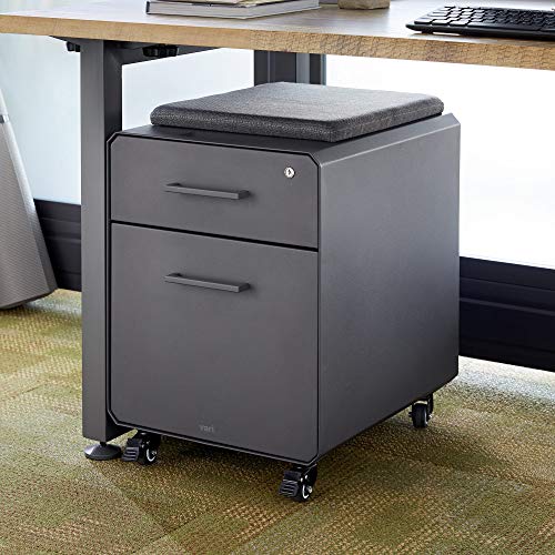 Vari Storage Seat - 2 Drawer Mobile Filing Cabinet for Under Desk Storage - Removable Seat Top - for Home or Office - Lockable Drawers with Heavy-Duty Steel and Roll & Lock Casters - Charcoal Grey