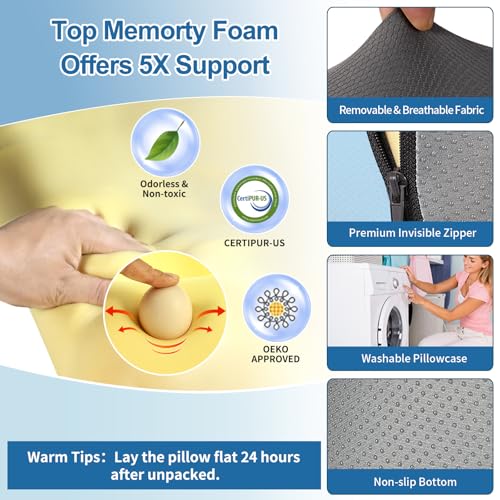 Reading Pillow for Sitting in Bed,22" H Back Support Pillow for Sitting up,Back Rest & Lumbar Support Pillows with Arms, Bed Rest Chair Cushion,Chaise Lounges Reclining,Gaming,Work,Resting(Grey&Blue)