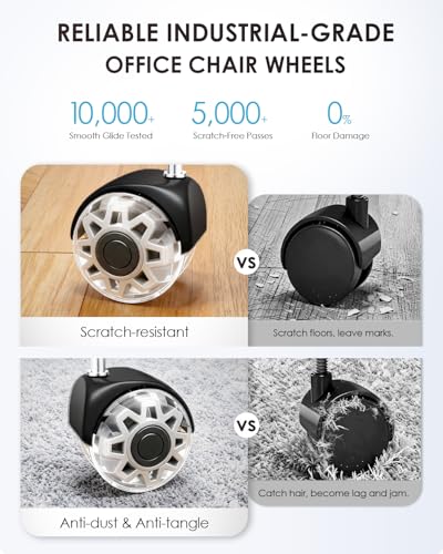 RidRed Office Chair Wheels,Smooth & Quiet Rollerblade Casters Wheels,Heavy Duty Support 700lbs Dual-Wheel Design,Gaming Desk Chair Wheel Replacement for Hardwood Floors and Carpet,2 Inch Universal Fit