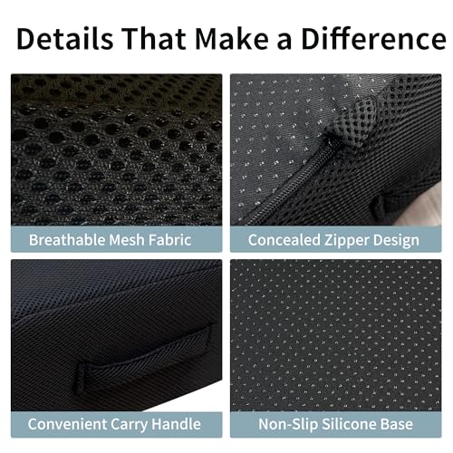 Acxseo 6" Extra Thick Memory Foam Office Chair Cushion – 2-Layer Booster Seat for Back & Tailbone Pain Relief, 18 x 16 x 6in Non-Slip Cushion with Carry Handle for Wheelchair, Car, and Airplane