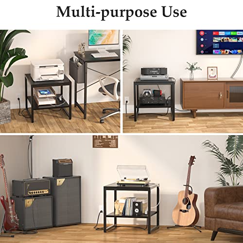 Homieasy End Table with Charging Station, 20" Mini Fridge Stand with Power Outlets, Heavy Duty Side Table for Living Room, Small Table Stand & Fridge Table, Black