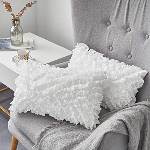 Oubonun 12x20 Lumbar Throw Pillow Inserts 2 Pack, 100% Cotton Breathable Cover Plump Rectangle Square Cushion Inserts White Decorative Pillows for Living Room Bedroom Office