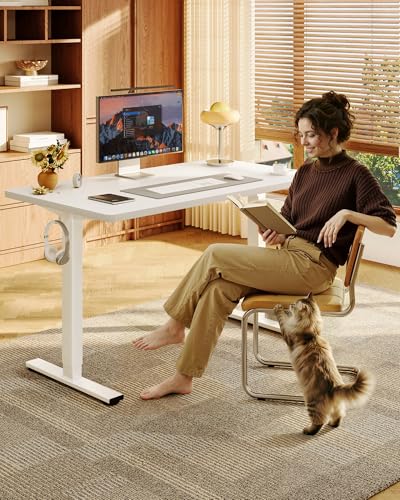 FLEXISPOT EN1 One-Piece Standing Desk, 48"x24" Seamless Desktop Electric Height Adjustable Desk for Home Office, Multi-Monitor Setups & Easy Assembly, White