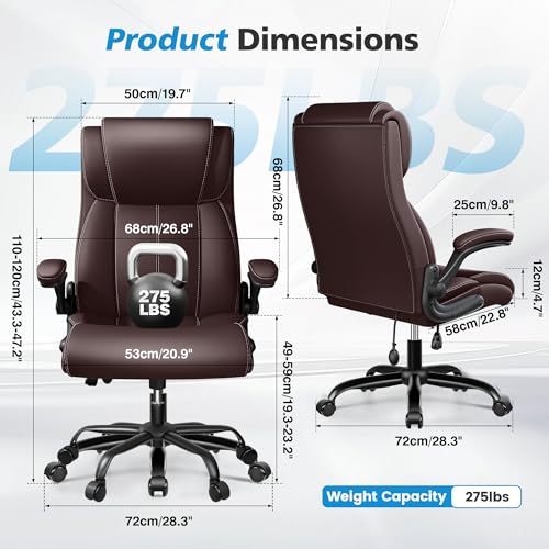 Stella Mia Ergonomic Office Chair – High Back Executive Leather Desk Chair with Inflatable Lumbar Support for Back Pain, Heavy-Duty Computer Desk Chair for Long Workdays, Coffee