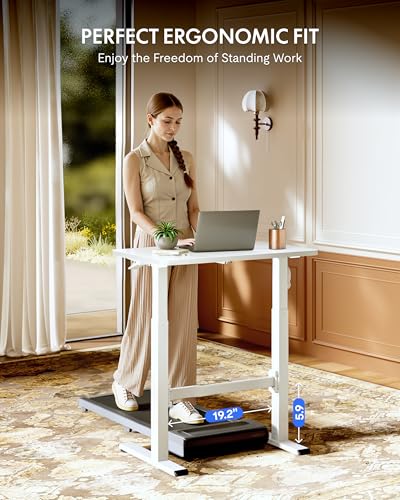FLEXISPOT H7 Plus Gas Spring Adjustable Standing Desk, Mobile Rolling Sit-Stand Table with Wheels, Cordless Stand Up Desk for Small Spaces & Home Office, 32" One-Piece Desktop White,Height 27.6"–45"