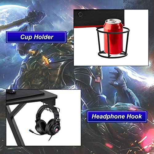 FDW Gaming Desk 45" W x 29" D Home Office Computer Desk Racing Style Study DeskExtra Large Modern Ergonomic PC Carbon Fiber Writing Desk Table with Cup Holder Headphone Hook