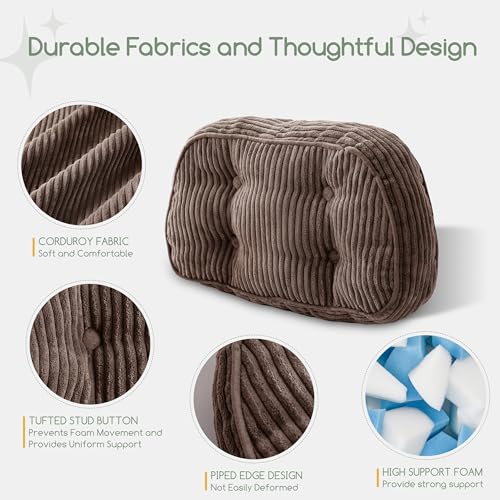 HIGOGOGO Lumbar Support Pillow for Recliner Chair/Accent Chair/Couch/Office Chair, Tufted Corduroy Back Support Cushion for Elderly, Recliner Cushions for Back Rest, Pain Relief, Reading, Brown