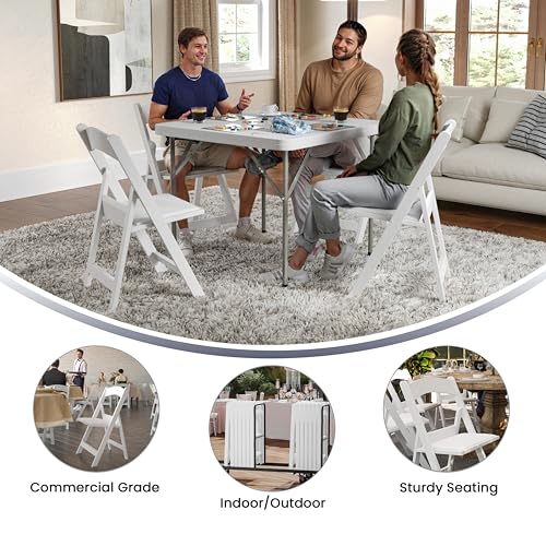 Flash Furniture Hercules Series Folding Chair - White Resin - Set of 4 800LB Weight Capacity Comfortable Event Chair - Light Weight Folding Chair
