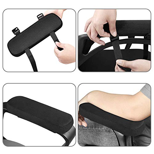 MOSISO Chair Armrest Pads (2 Pack), Memory Foam Home/Office Chair Arm Rest Covers Comfy Computer Gaming Elbow Cushion Removable Washable Elbow Support Forearm Pressure Relief, Black
