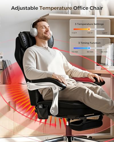 600LBS Big and Tall Office Chair with Massage and Heat, 23.5" Wide Leather Office Chair with Back Support, Ergonomic Comfort 140° Reclining Desk Chairs Managerial Chairs for Heavy People