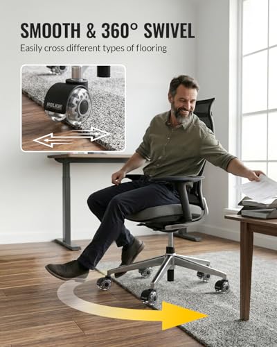 HOLKIE Office Chair Wheels 2 Inch Set of 5 Replacement - Universal Fit 11mm Dual Rubber Smooth Quiet Rolling Casters - for Hardwood Floors Carpet Computer Grey
