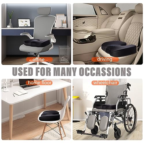 WAOAW Seat Cushion, Office Chair Cushions Butt Pillow for Car Long Sitting, Memory Foam Chair Pad for Back, Coccyx, Tailbone Pain Relief, Stocking Stuffers Gifts for Men Women (Black)