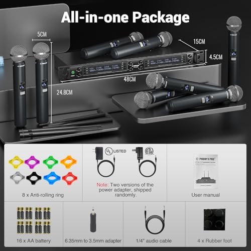 Phenyx Pro Wireless Microphone System, 8-Channel Wireless Mic, w/ 8 Handheld Dynamic Microphones, Auto Scan,8x40 UHF Frequencies, 328ft Range, Mics for Singing,Church, Karaoke(PTU-6000-8H)