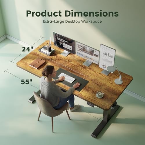 CubiCubi Standing Desk, 55 x 24 Inches Electric Height Adjustable Computer Desk, Sit Stand up Home Office Desk with Memory Presets, Rustic Brown