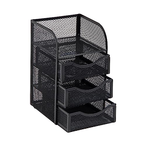 Mind Reader Desktop Accessory Storage, Paper Binder Clip Basket, Workspace, Office, Metal Mesh, 4.75"L x 5"W x 8"H, Black