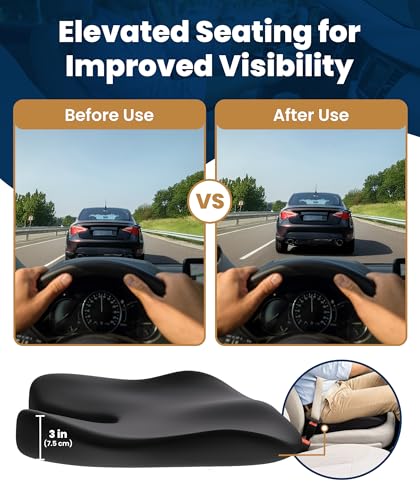 Everlasting Comfort Car Seat Cushion for Driving - Orthopedic Car Cushion for Office, Travel, Gaming Chair Memory Foam Driver Booster for Short People, Non-Slip, Washable Cover, Back & Sciatica Relief