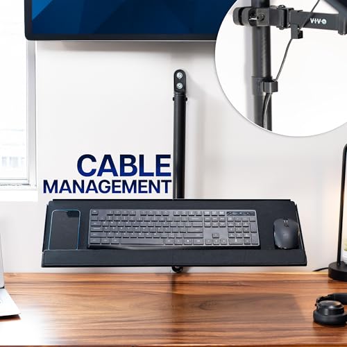 VIVO 26 Inch Keyboard and Mouse Tray Wall Mount with Wrist Pad, Tilt and Rotation, Standing Workstation Accessory for Ergonomic Typing, Black, Mount-WALLKB