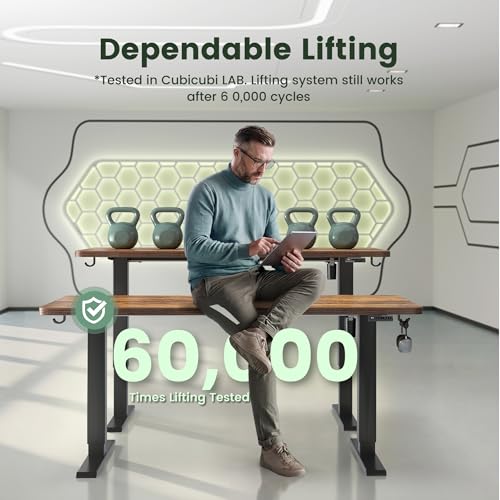 CubiCubi 55 x 28 Large Standing Desk, Height Adjustable Electric Computer Desk, 28" Deep Desktop, Sit Stand up Home Office Workstations with 4 Preset Heights, Rustic Brown
