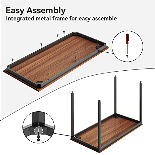 EUREKA ERGONOMIC 47 Inch Teak Home Office Computer Desk, Simple Modern Sturdy Work Study Writing PC Gaming Table for Large Space Adults Teens Kids Sewing Bedroom Kitchen Dinning Room, Black Metal Legs