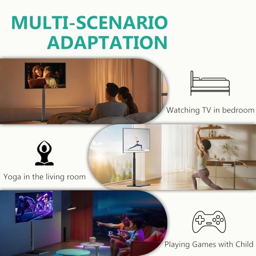 WALI Floor TV Stand with Power Outlet, Tall TV Stand Mount for 32-75 inch TV up to 110 lbs, Swivel and Height Adjustable TV Stands with Wood Base for Bedroom, Living Room(TVDVD-7P), Black