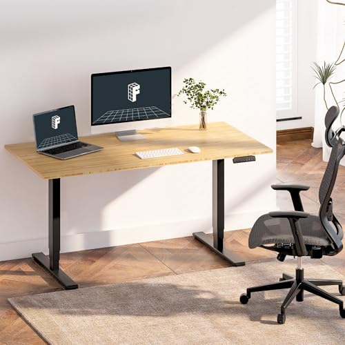 FlexiSpot E6 Bamboo 3-Stage Dual Motor Electric Standing Desk 55 x 28 Sit Stand Up Desk, Holds 220 lbs, Adjustable Height w/ Memory Presets, Solid Bamboo Desktop & Black Frame, Ships in 2 Boxes