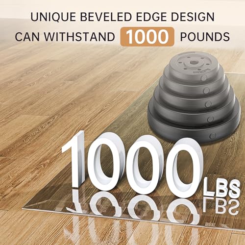 55“x46” Beveled Edge Tempered Glass Chair Mat, 5MM Thick, 1000Lbs Weight Capacity, Clear Ultra-Smooth, Suitable for Hardwood Floors & Carpet, Anti-Scratch Anti-Yellow, Home Office Use