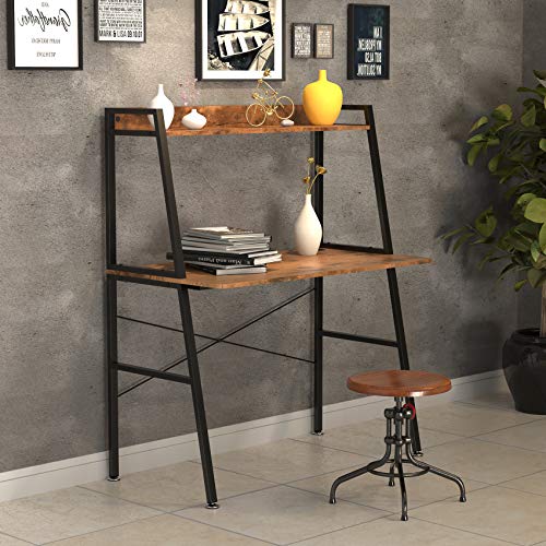 EUREKA ERGONOMIC,43 Inch 2-Tier Home Office Students Study Writing PC Gaming Table with Bookshelf Small Computer Ladder Desk with Storage Shelves,Modern Workstation for Space Saving, Rustic Brown