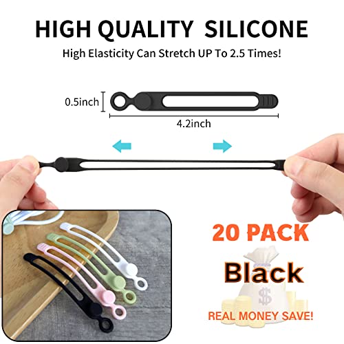 [20Park]UMUST Silicone Cable Ties, Reusable Cable Management Organizer, Cord Tie,Multipurpose Elastic Cord Organizer for Bundling and Fastening Cable Cords Wires(black)