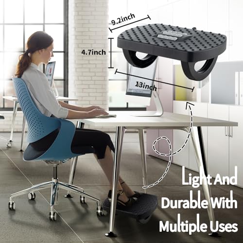CasaZenith Under Desk Footrest, Foot Rest for Under Desk at Work, Ergonomic Foot Stool for Office Desks, Small Rocking Footrest with Massage Roller&Portable Handle, Leg Rest, 13" L x 9.2" W x 4.7" H