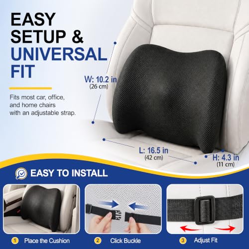 Bangled Lumbar Support Pillow for Car, Memory Foam, Black