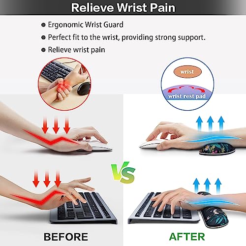 Desk Mat, Large Gaming Mouse Pad with Wrist Rest, 4in1 XXL Mousepad+Keyboard Wrist Rest+Mouse Pad Wrist Support+Cup Coaster Set Ergonomic Floral Computer Desk Arm Wrist for Decor Home Office Women