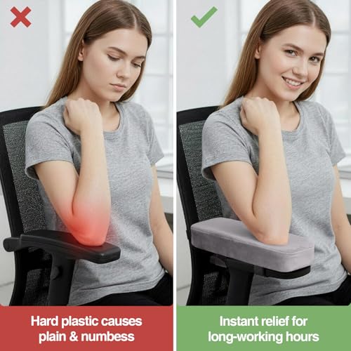 Smiry Ergonomic Office Chair Armrest Pads, Memory Foam Arm Rest Covers, Non-Slip Armrest Cushion with Adjustable Buckles and Straps, Elbow Relief for Desk, Gaming & Wheelchair (Grey, Set of 2)