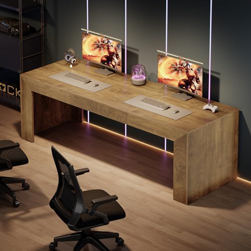 Tribesigns 78.7-Inch Long Computer Desk for 2 People, Farmhouse Executive Desk with Wooden Desktop and Legs, Large Workstations Writing Table Gaming Table for Home Office, Heavy Duty, Brown